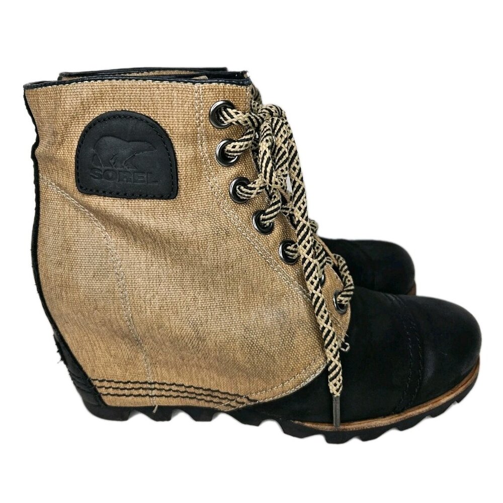 Sorel PDX Hidden Heel Wedge Casual Boot,  Women's Sz 7.5, Black & Tan